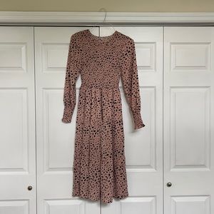 Long sleeve smocked midi dress